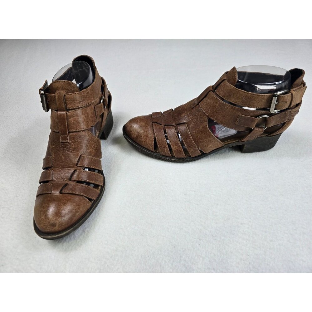 Treasure & Bond Womens Size 6.5 Faux Leather Strappy Ankle Boots Stacked Heel